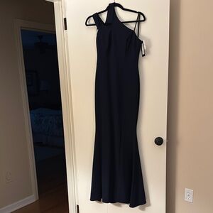 Elegant Navy Blue One-Shoulder Dress